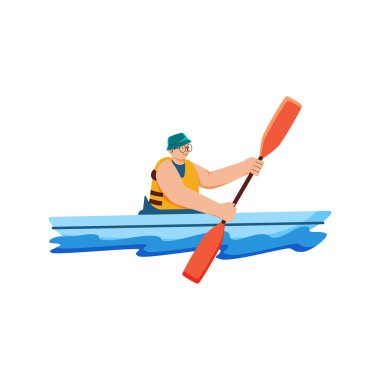 Kürek takımlı kırmızı elbiseli adam.