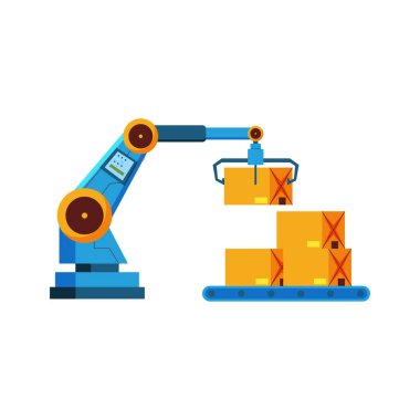 Robotik kol simgesine sahip robot kol, düz vektör illüstrasyonu