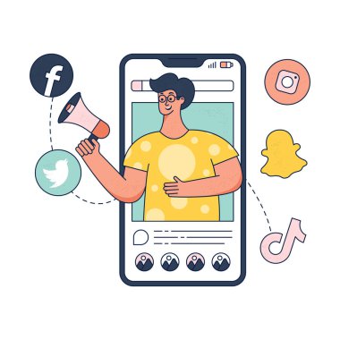 Sosyal medya pazarlama kavramının düz vektör çizimi.