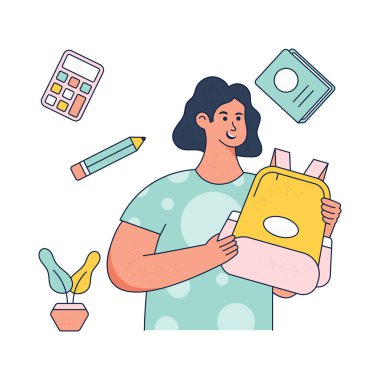 Çalışan genç bir kadının vektör çizimi