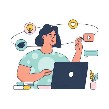 çevrimiçi öğrenme, eğitim ve öğrenme düz renk tasarım vektörü çizimi.