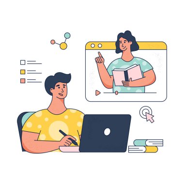 Online eğitim, öğrenme, öğrenme, eğitim kavramı. düz vektör illüstrasyonu.