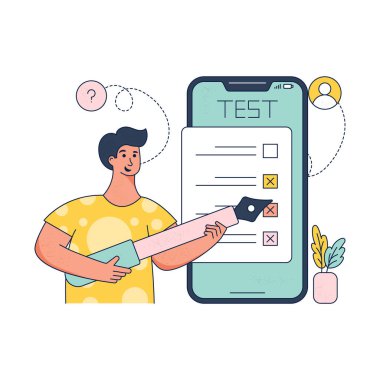 Online anket testi, test sınavı. düz dizayn. vektör illüstrasyonu.