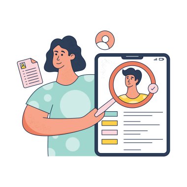 Pano ve belge vektör illüstrasyon tasarımına sahip genç adam