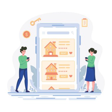 Online alışveriş ve ev ödemesi konsepti. Vektör çizimi. Düz çizgi film tarzı. beyaz arkaplanda izole