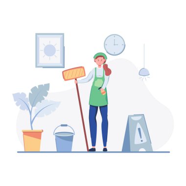 Hizmetçi üniformalı temizlikçi.