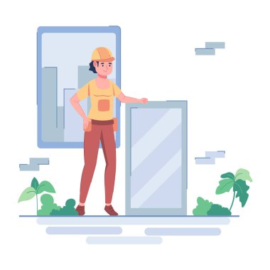 Park vektör çiziminde akıllı telefonu olan genç adam.