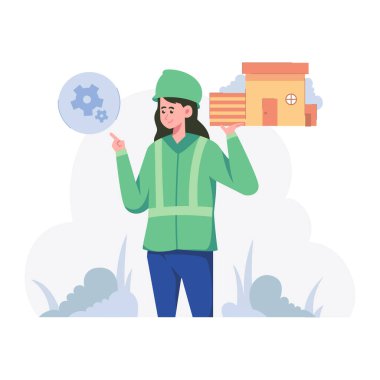 Koruyucu yüz maskesi ve covid 19 vektör çizim tasarımı olan bir kadın.