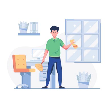 Evde çalışan adam.