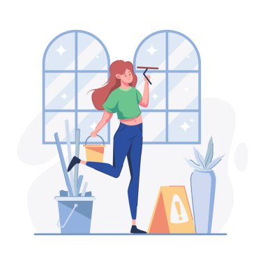 Evde egzersiz yapan bir kadın. vektör illüstrasyonu