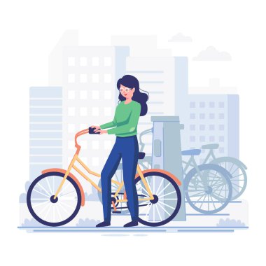 Şehir parkında bisiklet süren genç bir kadın.