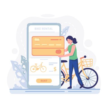 Bisiklet kiralama konsepti. vektör illüstrasyonu