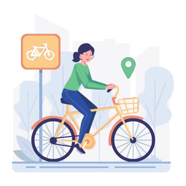 Kasklı genç bir kız ve şehirde bisiklet var..