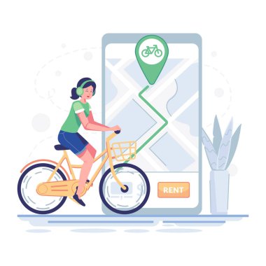 Bisikletli akıllı telefon kullanan kadın.