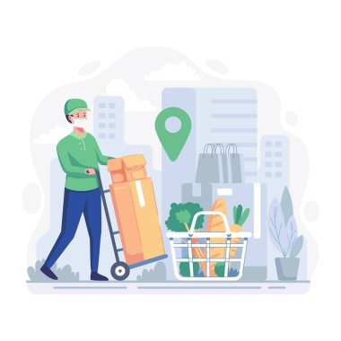 Kurye paketi teslim ediyor.