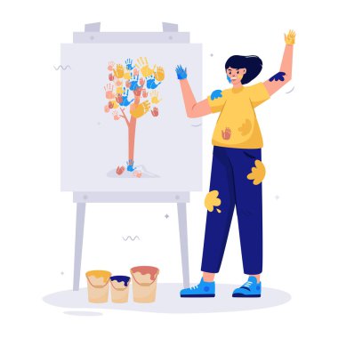 Kadın boya fırçasıyla ağaç boyuyor.