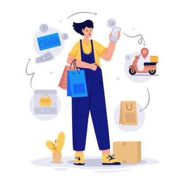 Çevrimiçi ürün dağıtım sürecinin gelişimine bakan bir kadının görüntüsü