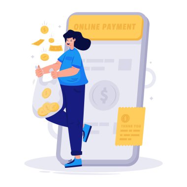 Çevrimiçi dijital ödeme sistemlerinin satışlarından gelir çeken bir kadın