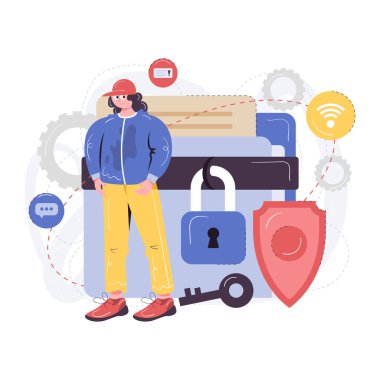 Bir adam dosyaları sanal çift kilit ile depolamak için veri güvenliğini yönetir