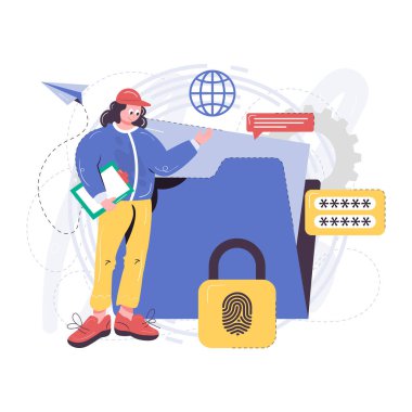 Bir adam dosya depolama veri güvenliğini çift pin kilidi ve parmak izi taramasıyla yönetir