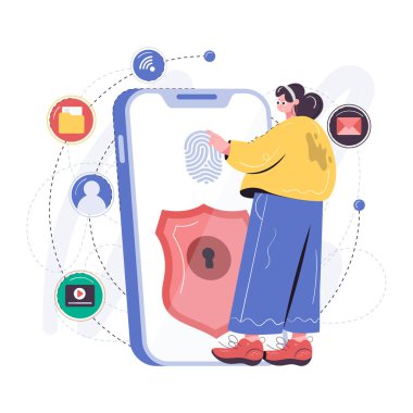 Bir kadın banka hesabına parmak izi eşliğinde çift kilit güvenliği ekler.