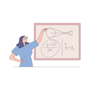 Gözlüklü ve kalemli kadın öğretmen.