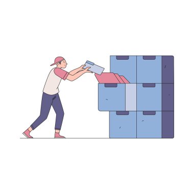 Kutuları ve kutuları olan adam.