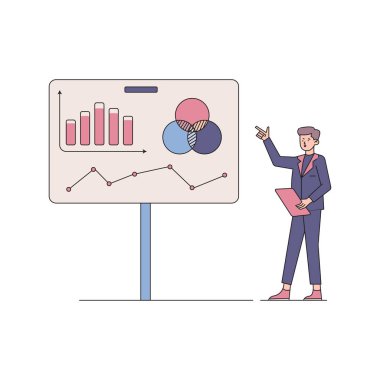İstatistiksel istatistik vektör illüstrasyon tasarımlı iş adamı