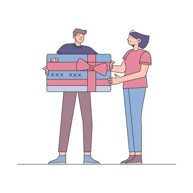 Kutu ve hediye vektörü çizimine sahip mutlu çift