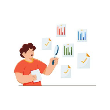 Büyüteç ve grafiği olan iş adamı