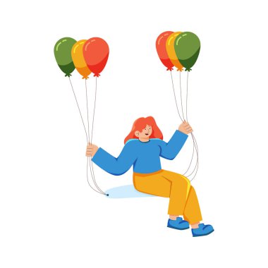 Balonlu kadın ve hediye vektör çizimi tasarımı