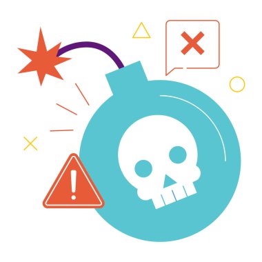 kafatası ünlem işareti ve uyarı dikkat vektör çizim tasarımı