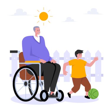 Yaşlı ve engelli bir adam. Engelli kişi. Engelli adam parkta tekerlekli sandalyede oturuyor. kişi engelli, engelli, engelli