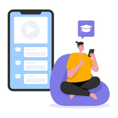 Sohbet kabarcığı çizimi için akıllı telefon kullanan genç adam