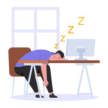 Ofiste uyuyan bir işçi. vektör illüstrasyonu.