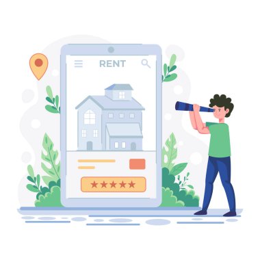 çevrimiçi mülk, ev kirası, vektör düz illüstrasyon