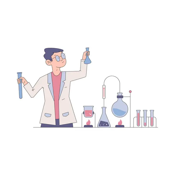 Test tüpü ve matara vektör çizimi tasarımı yapan laboratuvar bilimcisi.