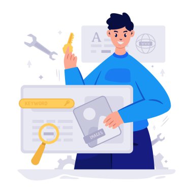 vektör karikatür çizimi. İş adamı kavramı, internet, web sayfası.