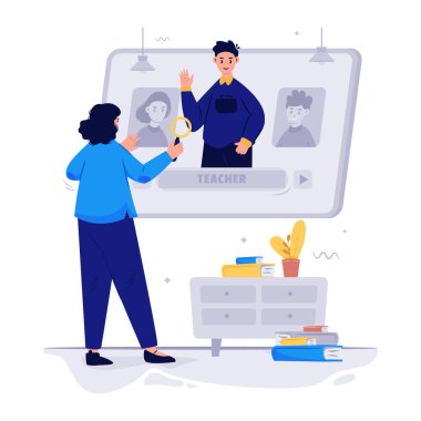 Çevrimiçi eğitim kavramı. Düz vektör illüstrasyonu