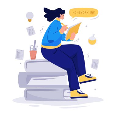 Düz vektör tasarım konsepti evde öğrenim, öğrenim ve öğrenim