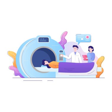 Doktor ve hastası olan bir adamın vektör çizimi.