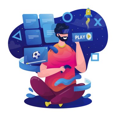 Oyuncu oyun oynuyor. vektör illüstrasyonu.