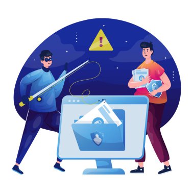 Hacker, sanal saldırıyı hacker vektör illüstrasyon tasarımı ile kullanıyor