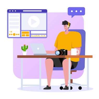 Video çağrısı. Video konferansı. Video çağrısı. Uzaktan iletişim. vektör.