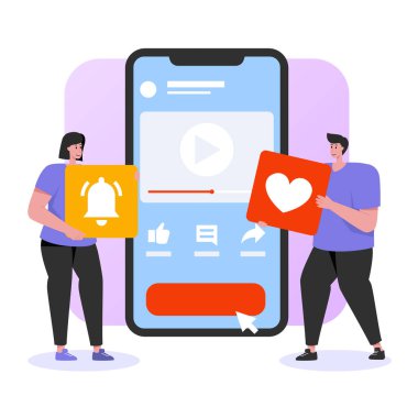 Akıllı telefon kullanan kadın ve erkeğin video çağrı konsepti.