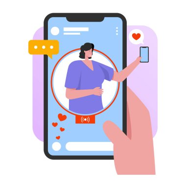 Online tıbbi danışma, vektör çizimi. Çevrimiçi doktor, akıllı telefonlu doktor, görüntülü sohbet. Online danışmanlık konsepti. düz çizgi film çizimi.