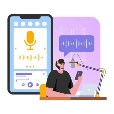 podcast konsepti düz illüstrasyon
