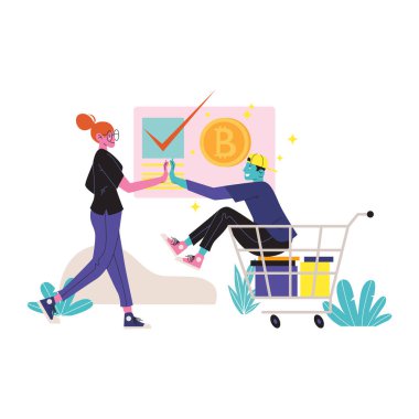 E-ticaret soyut konsept vektör çizimi. çevrimiçi mağaza, çevrimiçi alışveriş, alışveriş, alışveriş, İnternet ve dijital pazarlama, iş soyut metafor.