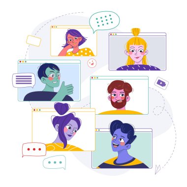 İnternet sohbeti. Arkadaş sohbeti. vektör illüstrasyonu