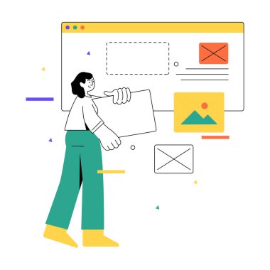 Bilgisayarı ve cep telefonu olan genç bir adam. Beyaz arkaplanda izole edilmiş düz biçim vektör illüstrasyonu.